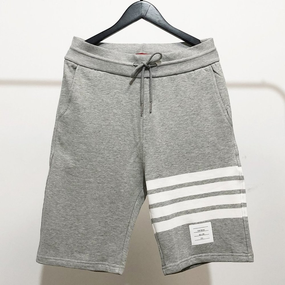 Thom Browne Light Gray Four Stripes Knitted Sports Shorts
